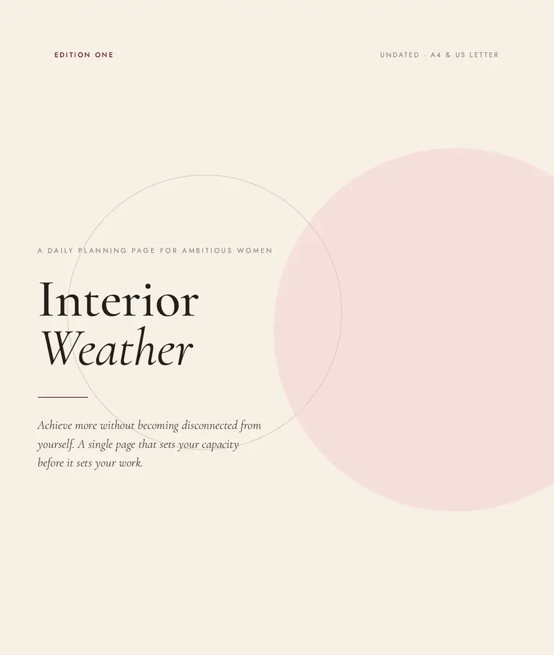 Interior Weather planner cover in cream with a blush circle.