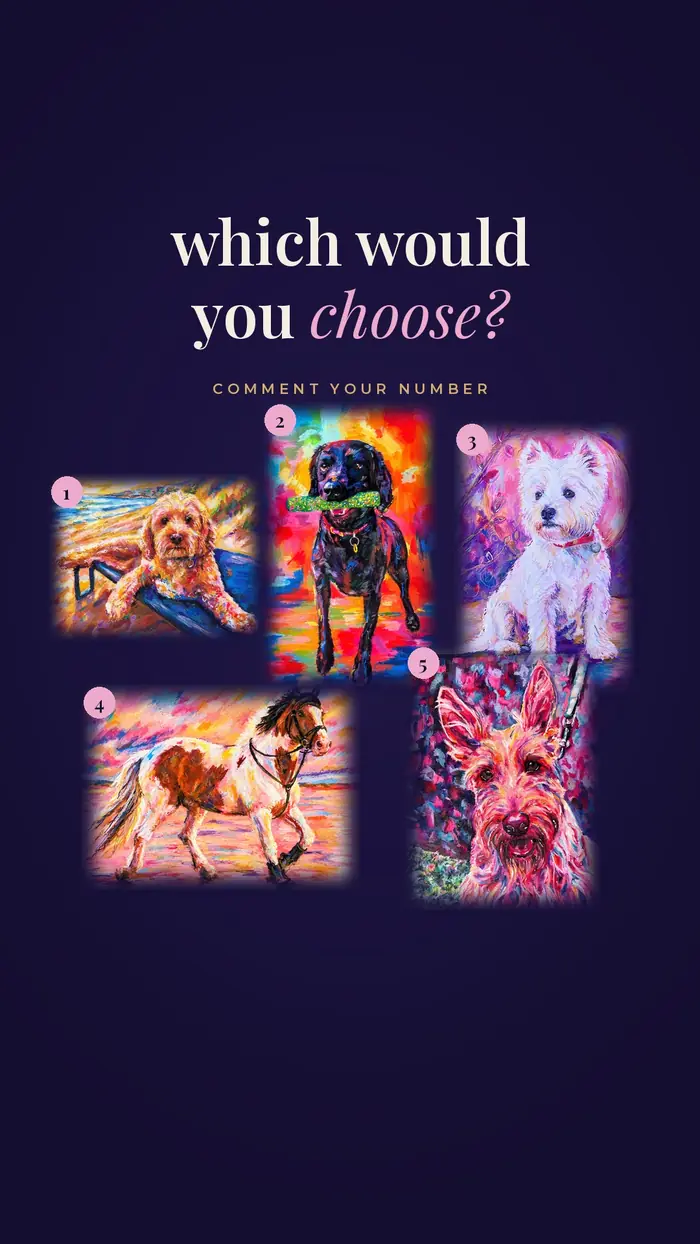 Story graphic: five portraits with the question Which would you choose? Comment your number.